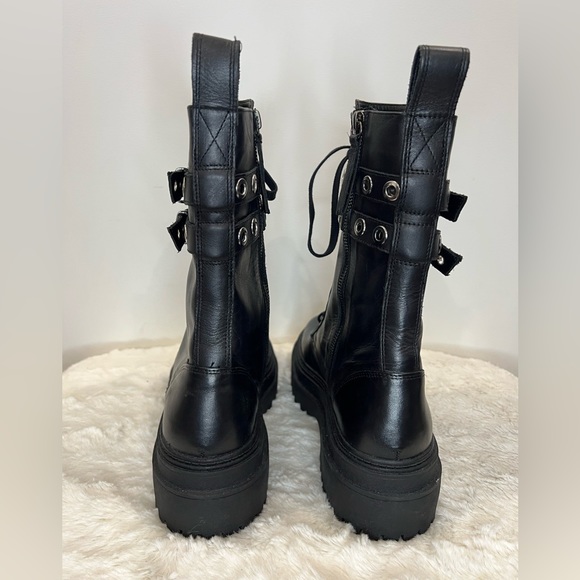 New Zara Leather Ankle Combat Black Boots size 38 (US 7.5) model 2126/610 - Picture 6 of 13